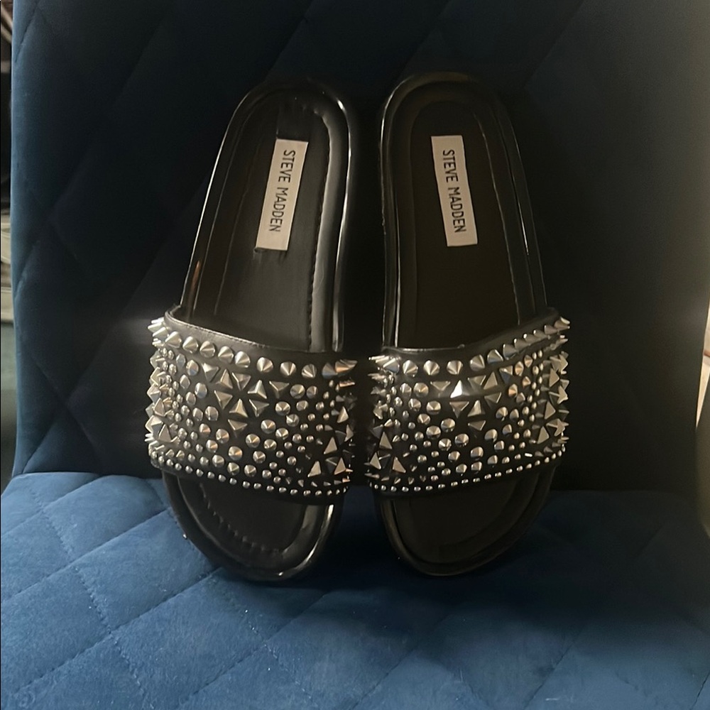 Steve Madden Black Studded Women's Slides